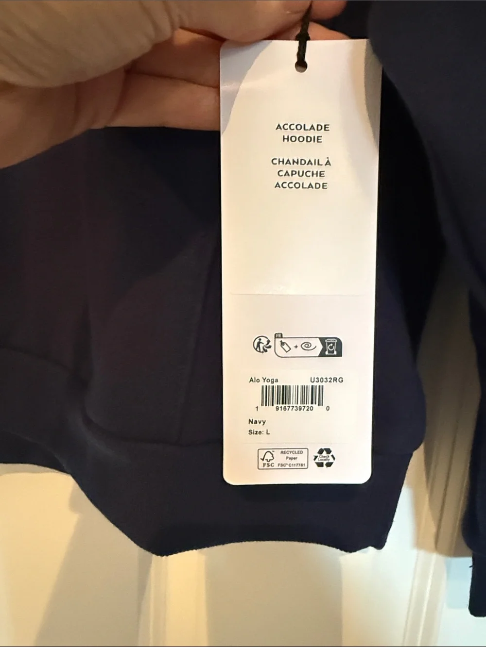 ALO Accolade Hoodie Navy Large NWT